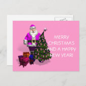 サンタクロースのピンクリボン シーズンポストカード (正面/裏面)