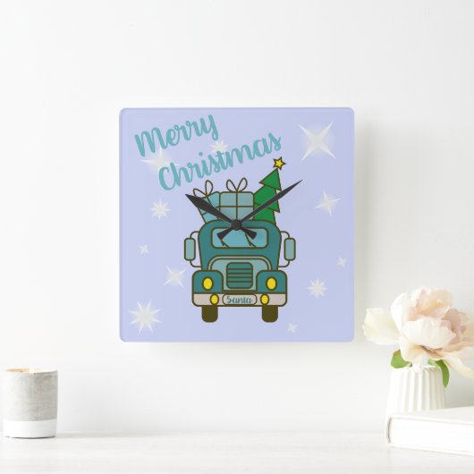 サンタクロースのフロントビューメリークリスマス スクエア壁時計 (ホーム)