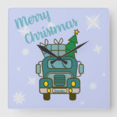 サンタクロースのフロントビューメリークリスマス スクエア壁時計 (正面)