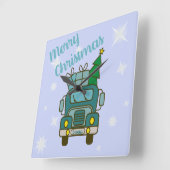 サンタクロースのフロントビューメリークリスマス スクエア壁時計 (傾斜)
