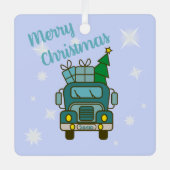 サンタクロースのフロントビューメリークリスマス メタルオーナメント (正面)