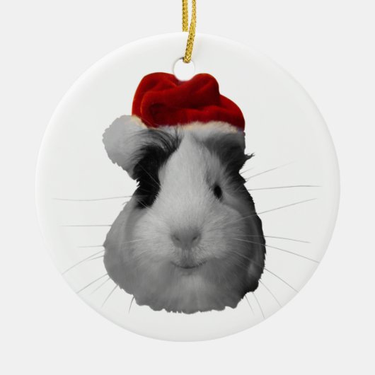 サンタクロースのブタのモルモットのクリスマスの休日 セラミックオーナメント (正面)