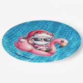 サンタクロースのプールパーティークリスマス7月 ペーパープレート (アングル)