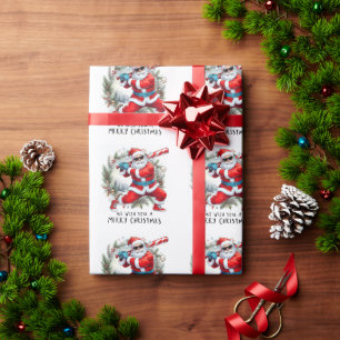 サンタクロースのベースボールクリスマス ラッピングペーパー