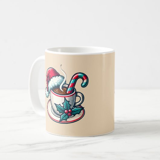 サンタクロースのホットココアカップ コーヒーマグカップ (正面左)