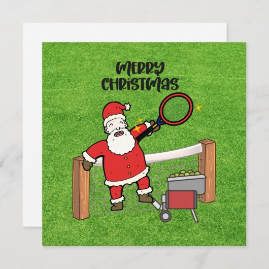 サンタクロースのボールとテニス遊のクリスマス シーズンカード (正面/裏面)