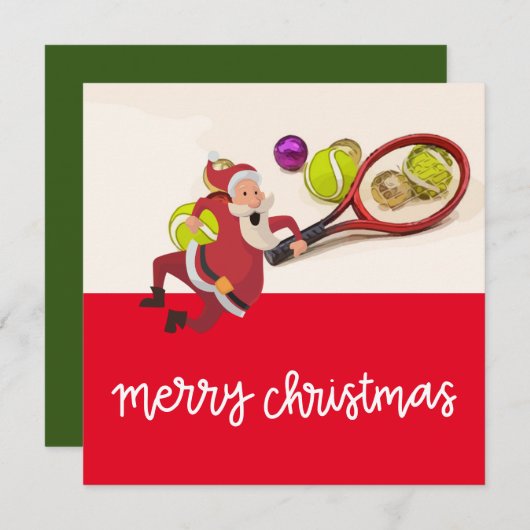 サンタクロースのボールとラケット 赤いテニスのクリスマス シーズンカード (正面/裏面)
