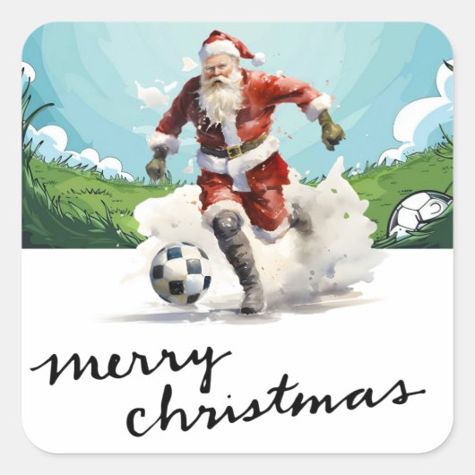 サンタクロースのボールを持つ遊サッカークリスマス スクエアシール (正面)