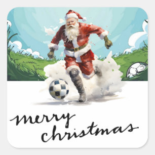 サンタクロースのボールを持つ遊サッカークリスマス スクエアシール