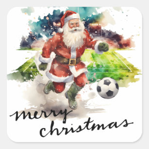 サンタクロースのボールを持つ遊サッカークリスマス スクエアシール