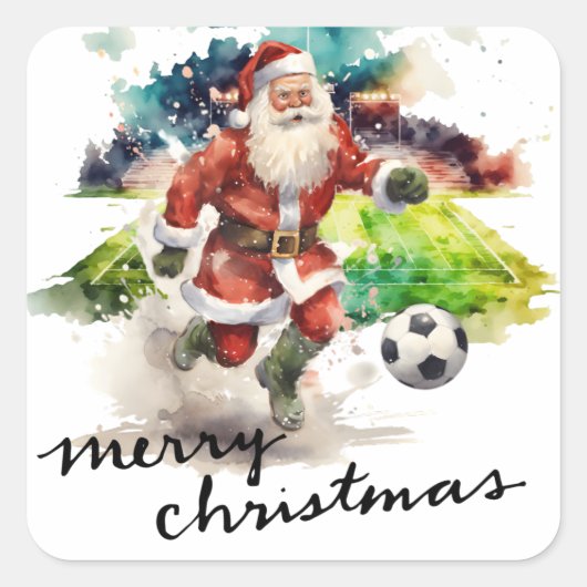 サンタクロースのボールを持つ遊サッカークリスマス スクエアシール (正面)