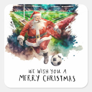 サンタクロースのボールを持つ遊サッカークリスマス スクエアシール