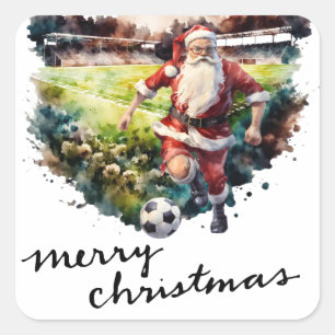 サンタクロースのボールを持つ遊サッカークリスマス スクエアシール