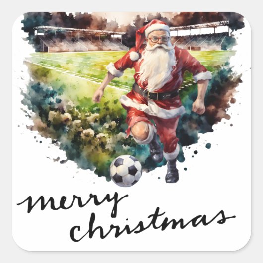 サンタクロースのボールを持つ遊サッカークリスマス スクエアシール (正面)