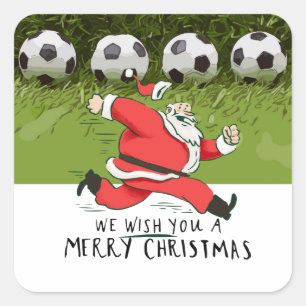 サンタクロースのボールを持つ遊サッカークリスマス スクエアシール