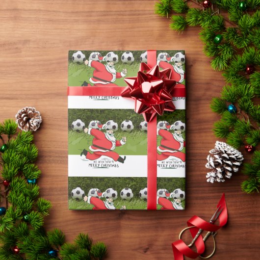 サンタクロースのボールを持つ遊サッカークリスマス ラッピングペーパー (クリスマスギフト)