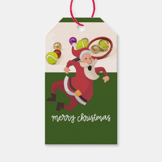 サンタクロースのボールラケットでテニスのクリスマス ギフトタグ (正面)