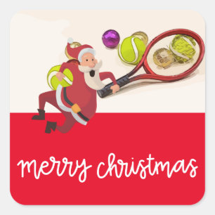 サンタクロースのボールラケットレッドとテニスクリスマス スクエアシール