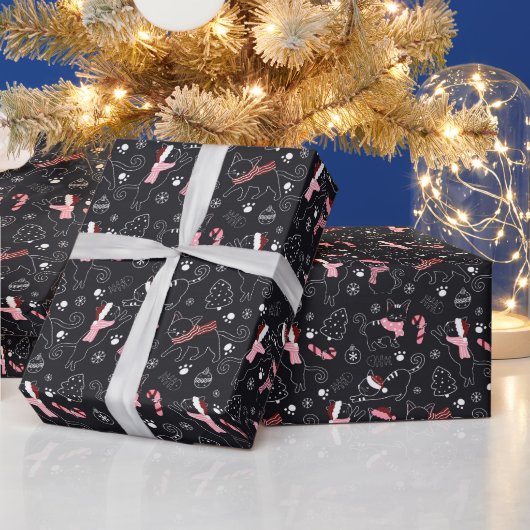 サンタクロースのマフラー姿の猫 ラッピングペーパー (クリスマス)