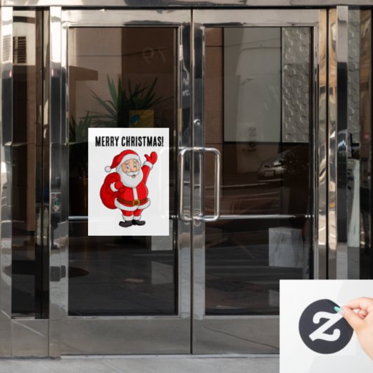 サンタクロースのメリークリスマスウィンドウにしがみつく ウィンドウサイン (オフィスドア)