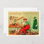 サンタクロースのワークショップ、ヴィンテージクリスマス ポストカード (正面/裏面)
