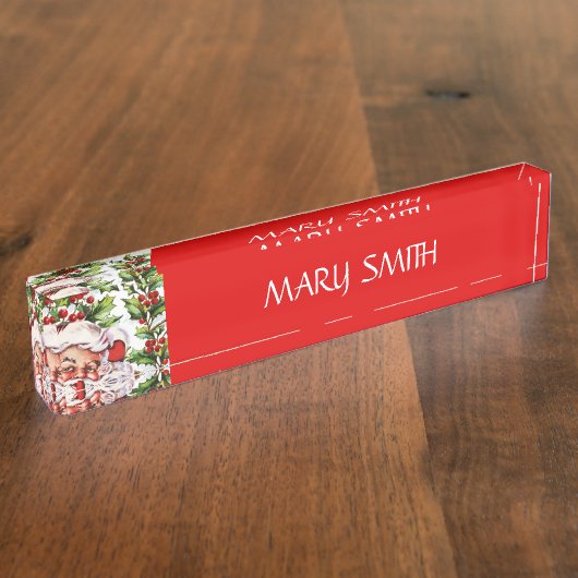 サンタクロースのヴィンテージのヒイラギのクリスマス デスクネームプレート (側面)