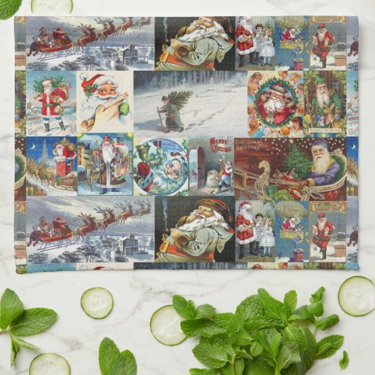 サンタクロースのヴィンテージの旧世界のイラストレーション キッチンタオル (折り畳み)