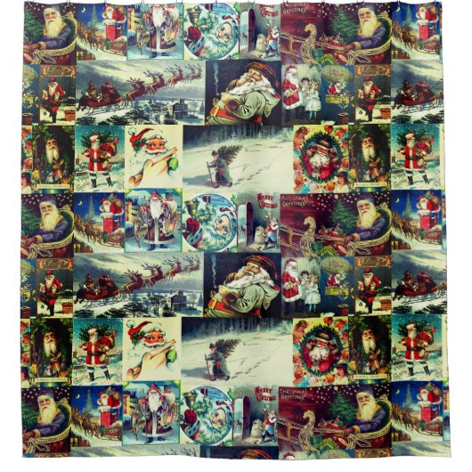 サンタクロースのヴィンテージの旧世界のイラストレーション シャワーカーテン (正面)