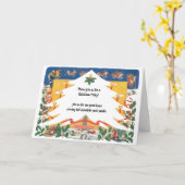 サンタクロースのヴィンテージクリスマスシーン カード (黄色い花)