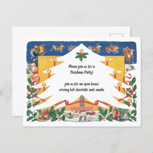 サンタクロースのヴィンテージクリスマスシーン ポストカード (正面/裏面)
