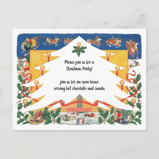 サンタクロースのヴィンテージクリスマスシーン ポストカード (正面)