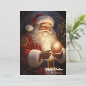 サンタクロースの休日の夜の白熱［赤熱］光を放つクリスマスボール シーズンカード (スタンド正面)