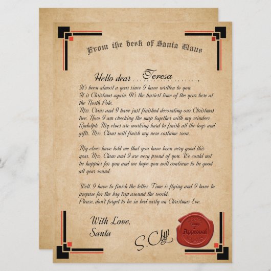 サンタクロースの公式書簡ホリデーカード カード (正面/裏面)