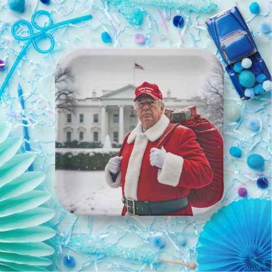 サンタクロースの切り株（赤い袋あり） ペーパープレート (パーティー)