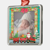 サンタクロースの列車、クリスマスと休日の写真 メタルオーナメント (左)