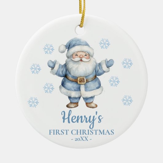 サンタクロースの名入れベビーの最初のクリスマス セラミックオーナメント (正面)
