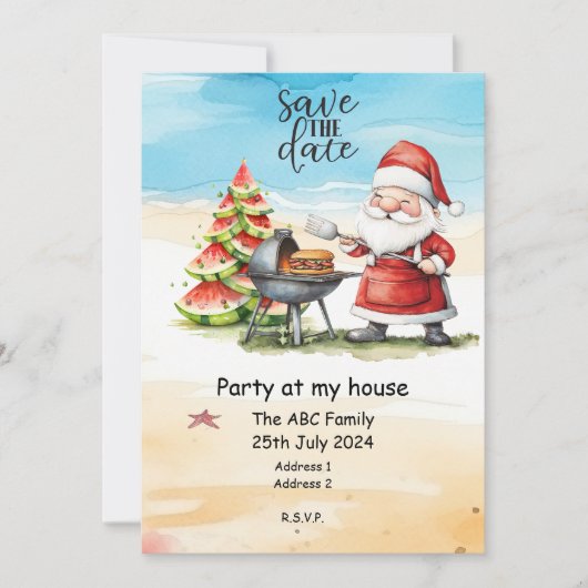 サンタクロースの夏のクリスマス 7月のクリスマス 招待状 (正面)