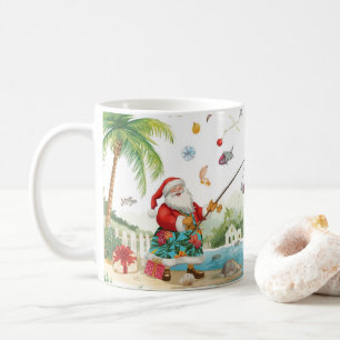 サンタクロースの夏の釣りクリスマス コーヒーマグカップ