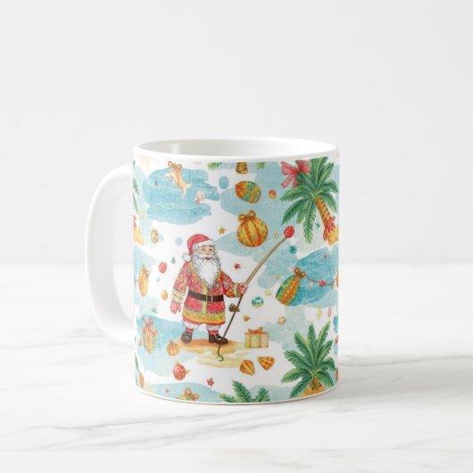 サンタクロースの夏の釣りクリスマス コーヒーマグカップ (正面左)