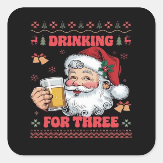 サンタクロースの夫婦のクリスマスの飲酒 スクエアシール (正面)