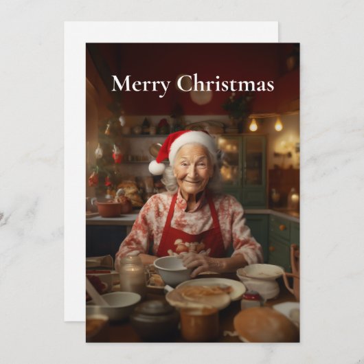 サンタクロースの奥さんがケーキを焼いている シーズンカード (正面/裏面)