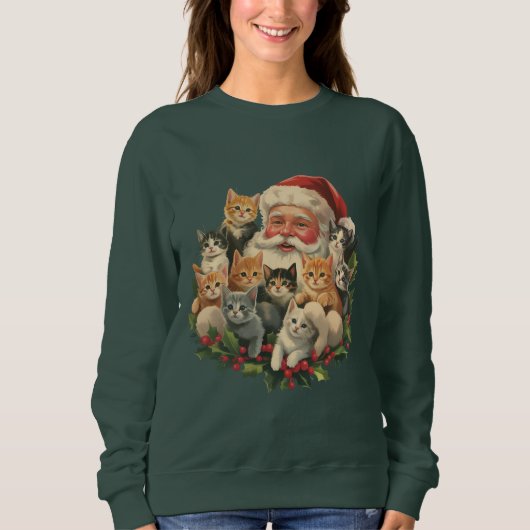 サンタクロースの子猫 クリスマス レトロ 90年代 古猫 スウェットシャツ (正面)