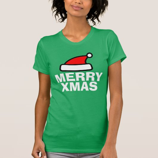 サンタクロースの帽子が付いているメリークリスマスのTシャツ Tシャツ (正面)