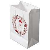 サンタクロースの帽子と顎鬚はクリスマスに輝く ミディアムペーパーバッグ (正面アングル)