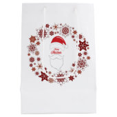 サンタクロースの帽子と顎鬚はクリスマスに輝く ミディアムペーパーバッグ (裏面)