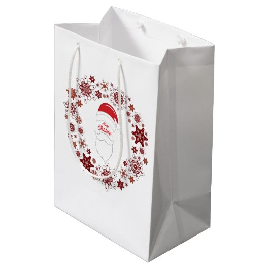サンタクロースの帽子と顎鬚はクリスマスに輝く ミディアムペーパーバッグ (裏面アングル)