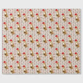 サンタクロースの帽子にクリスマスのキツネ転が: ラッピングペーパー (フラット)