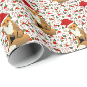 サンタクロースの帽子にクリスマスのキツネ転が: ラッピングペーパー (ロールコーナー)