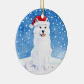 サンタクロースの帽子のクリスマスのオーナメントのSamoyed犬 セラミックオーナメント (右)