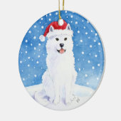サンタクロースの帽子のクリスマスのオーナメントのSamoyed犬 セラミックオーナメント (左)
